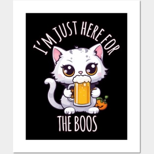 Kawaii Halloween Oktoberfest Cat - I'm Just Here for the Boos Posters and Art